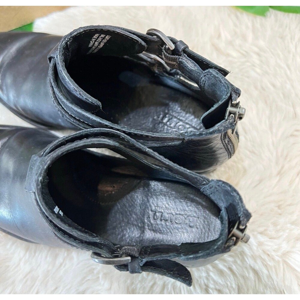 Born Kamilla Clogs Booties Shoes Womens Size 6 Black Leather Zip Up Buckles - Picture 8 of 10